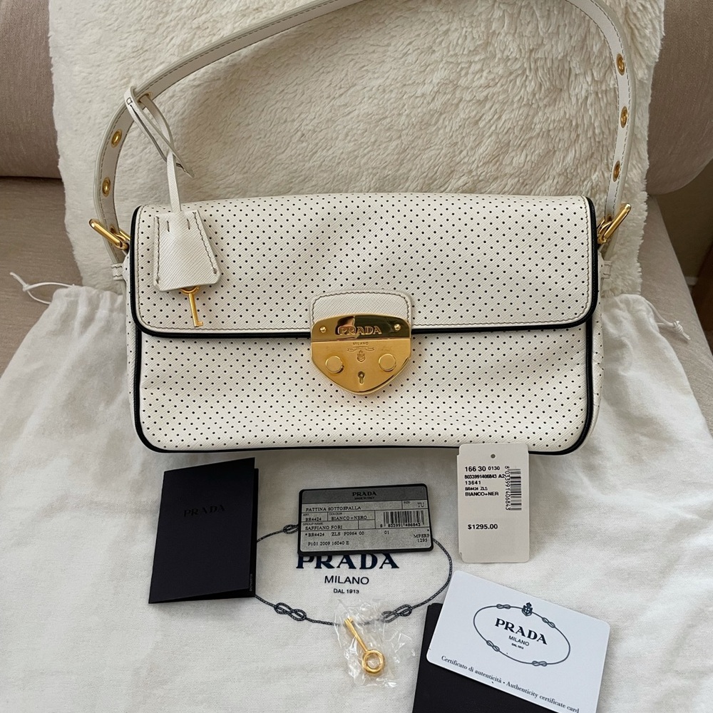 Prada white leather shoulder bag/clutch